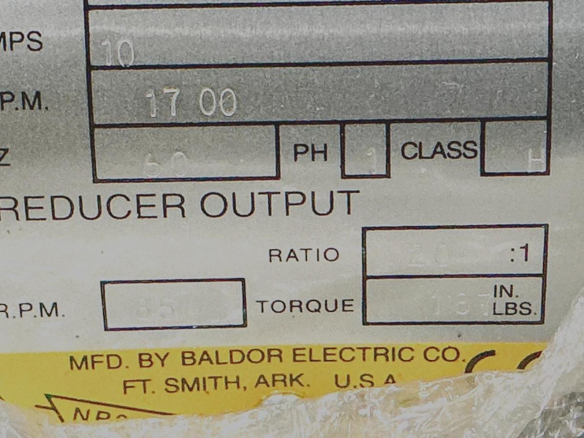 New Baldor 6422014 Gear Motor .42 HP 1PH 115V 20:1 Ratio 85RPM 33E303W506K1