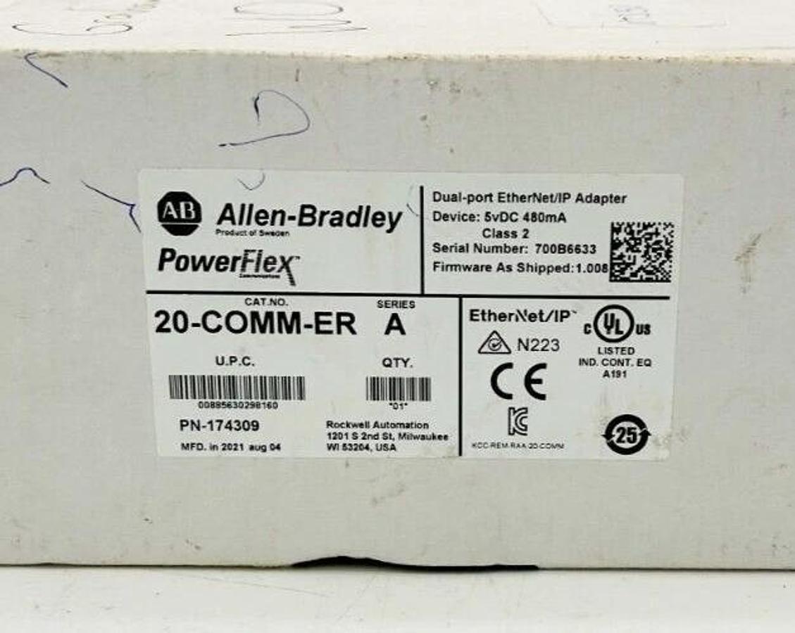 New Allen Bradley 20-COMM-ER Series A EtherNet/ IP Adapter Dual-Port SMC/ Powerf