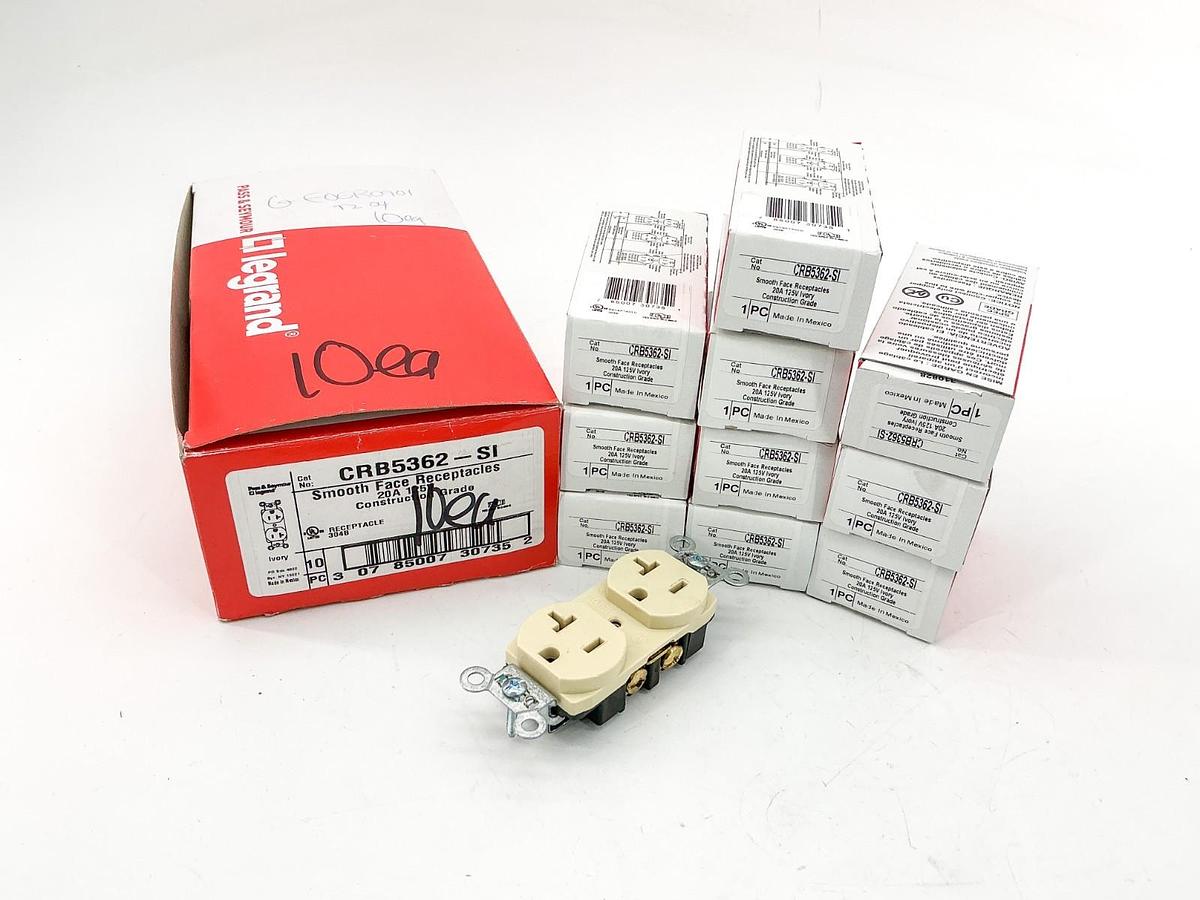 New Box of 10 Legrand CRB5362-SI Smooth Face Receptacles 20A 125V