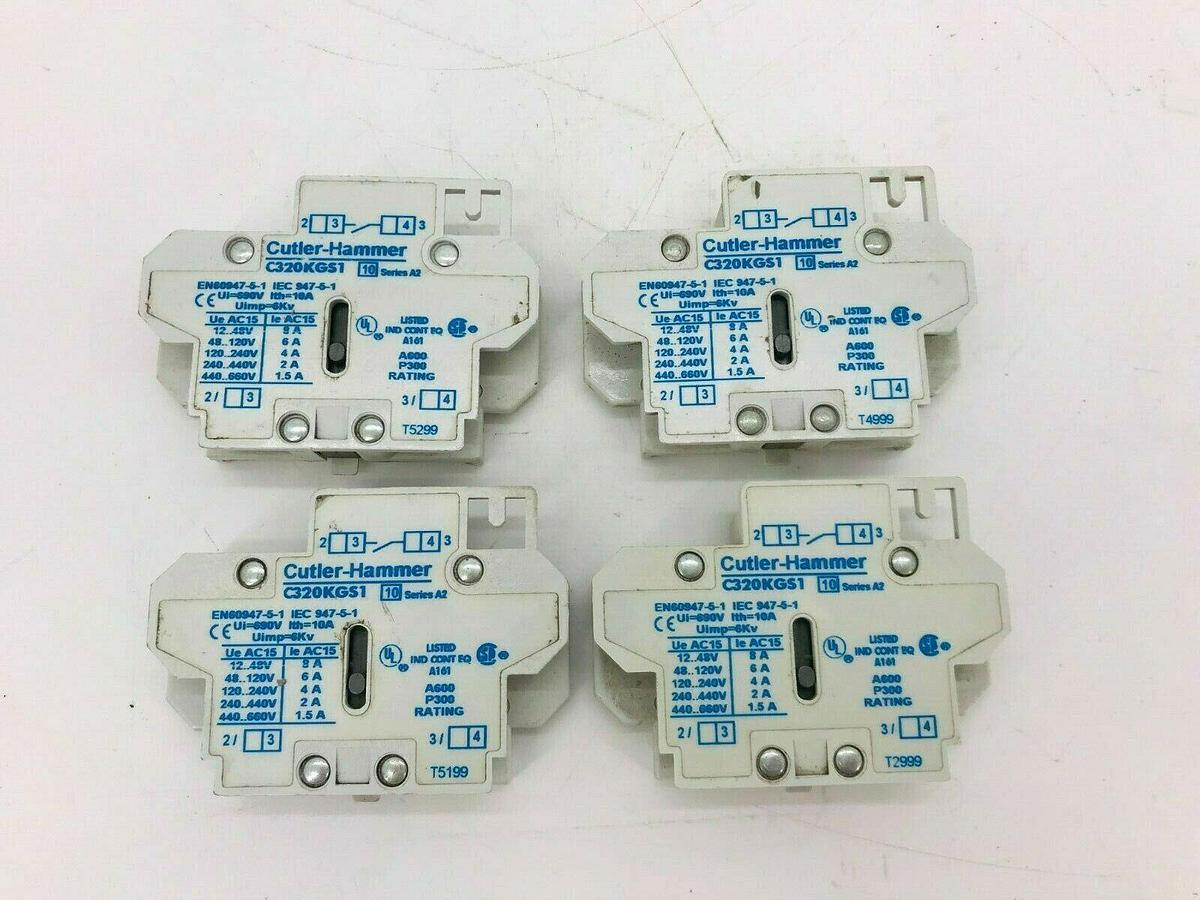 Used Lot of 4 New Cutler Hammer C320KGS1 Auxiliary Contact 1 N.O. for Freedom Series