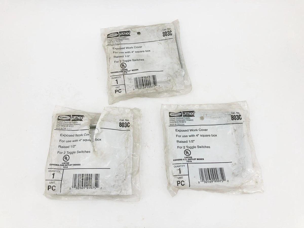 Lot of 3 New Hubbell Raco 803C Exposed Work 2-Toggle Covers 4" Square