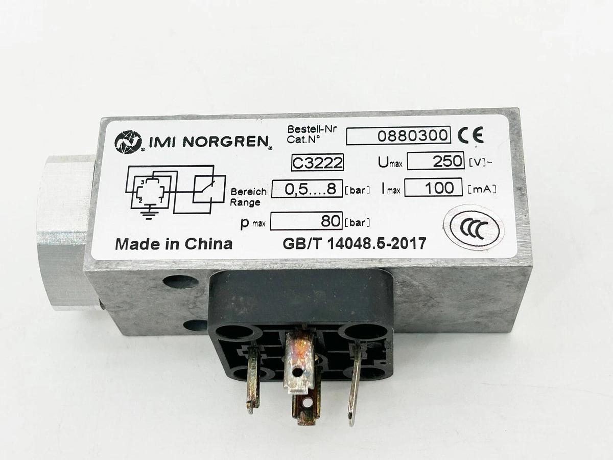 Used Norgren 0880300 Pneumatic Pressure Switch 18D Series 250V 3A 1/4 Size 116PSI