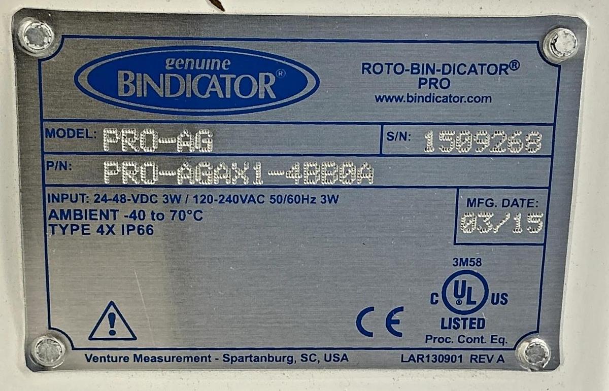 New Bindicator PRO-AGAX1-4BB0A Level Switch Sensor 3W 120/240VAC PRO-AG