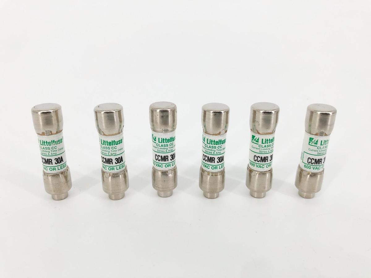Lot of 6 New Littlefuse CCMR-30A Time Delay Fuses 30A 600VAC Class CC - No Box