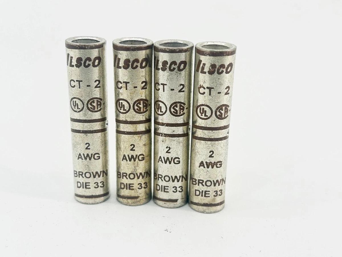 New Lot of 4 Ilsco CT-2 Copper Compression Lug 2AWG Die 33 Brown