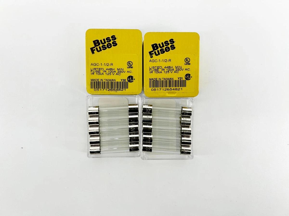New Lot of 10 Bussmann AGC-1-1/2-R Fuse 100A 250V