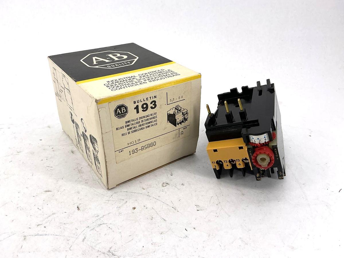 New Allen Bradley 193-BSB80 Ser A BiMetallic Overload Relay 5.5-8A 600V