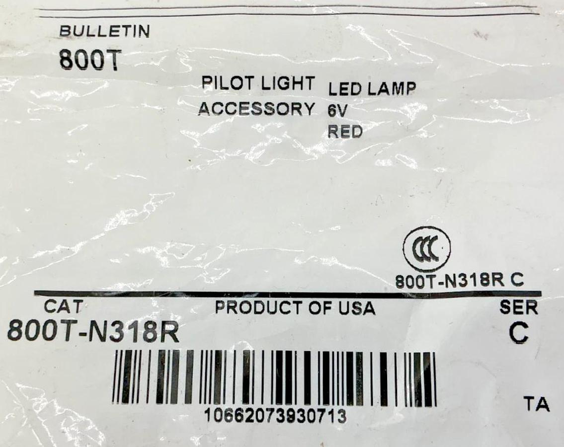 New Allen Bradley 800T-N318R Ser C Pilot Light LED Lamp Red 6V