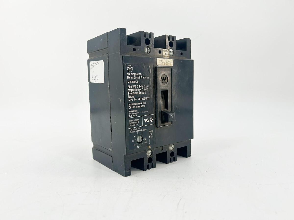 New Westinghouse MCP0322R Circuit Breaker 3P 600VAC 3A