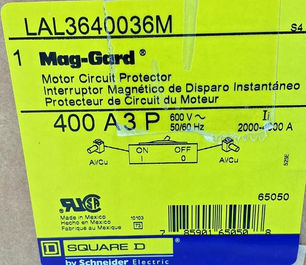 New Square D LAL3640036M Mag-Gard Motor Circuit Protector 3P 400A 600V 50/60HZ