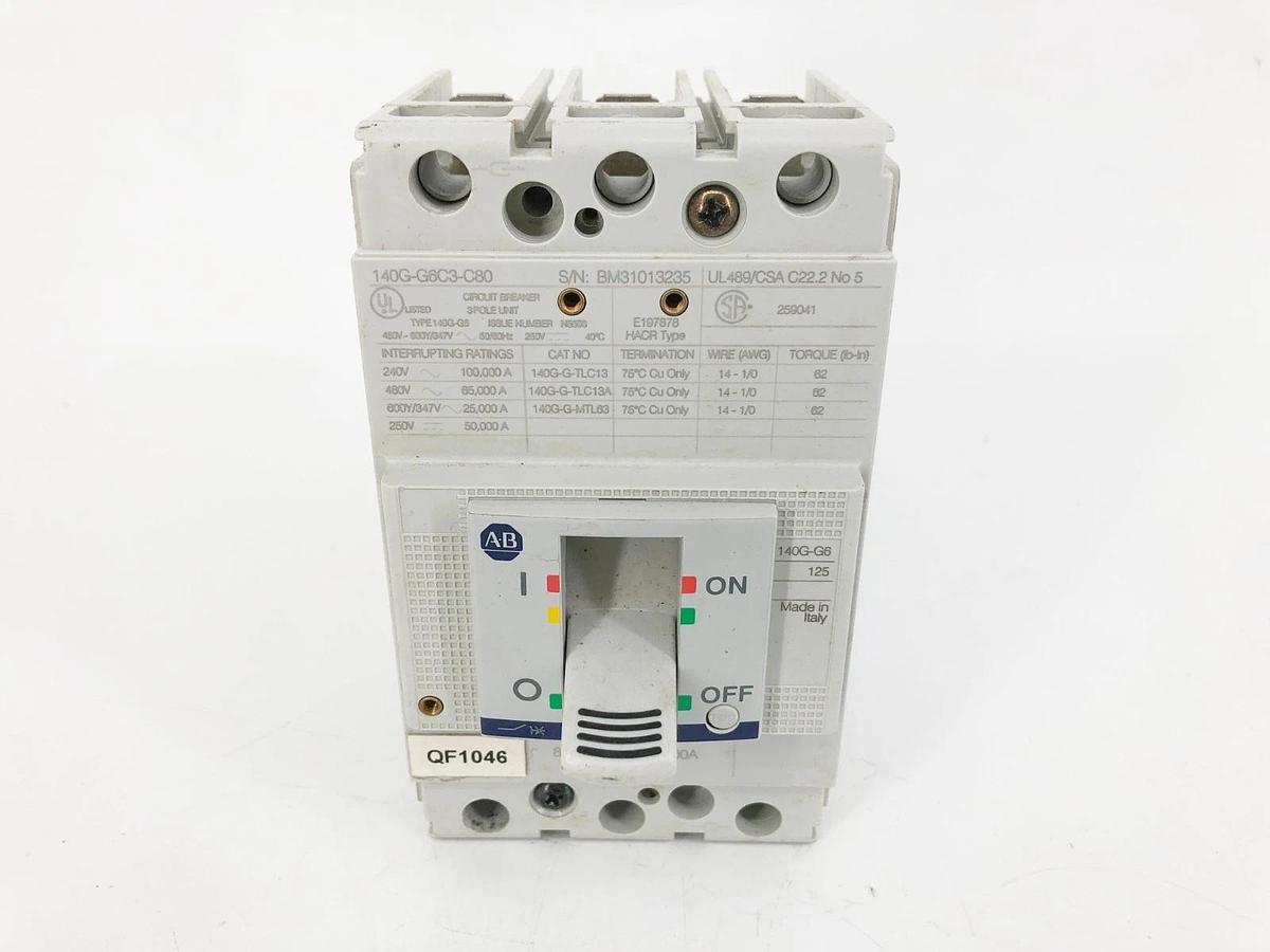 Used Allen Bradley 140G-G6C3-C80 Circuit Breaker 80A 3P 480V