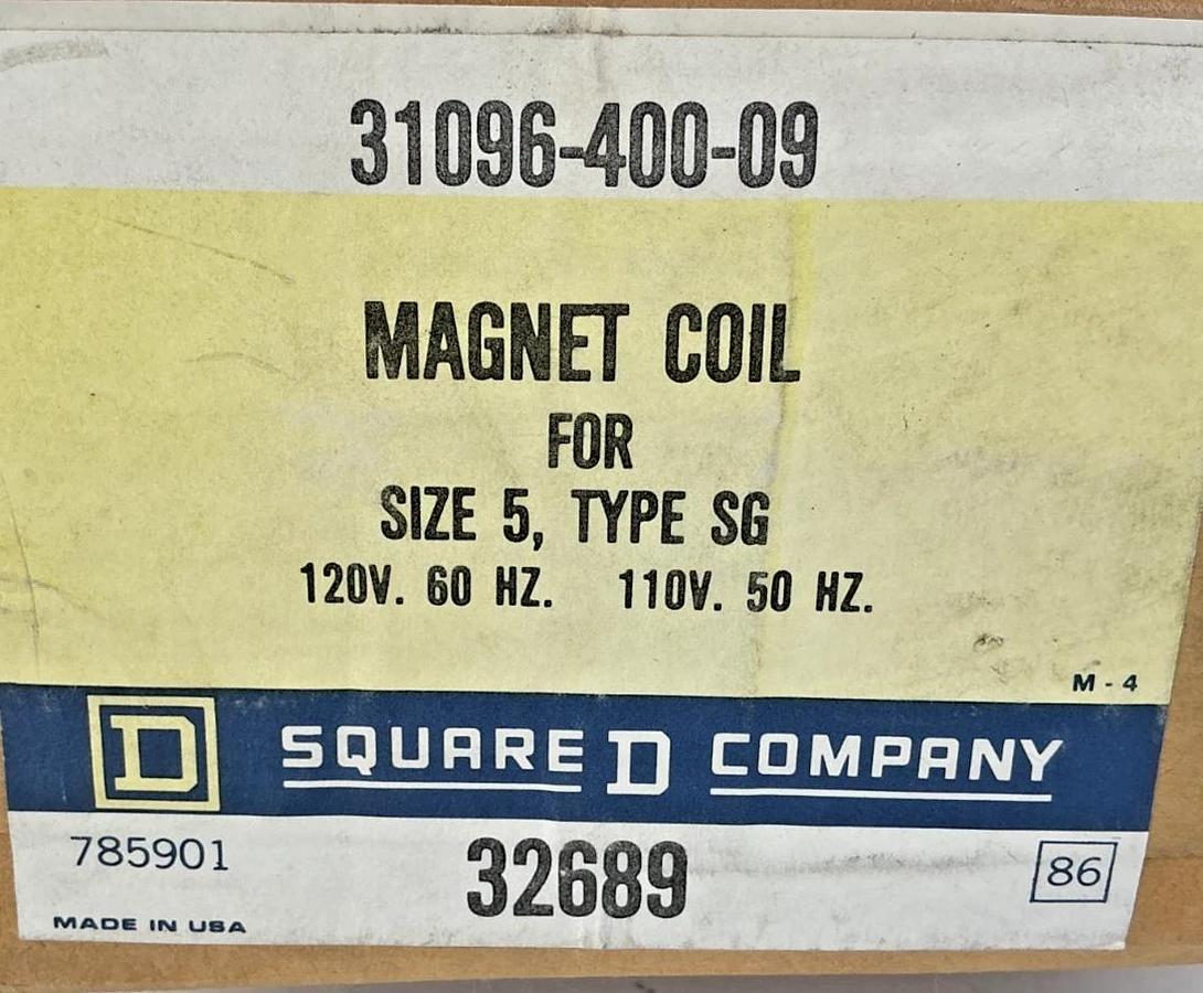 Square D 31096-400-09 Magnet Coil 110/120V 50/60HZ NEMA Size 5 Type SG