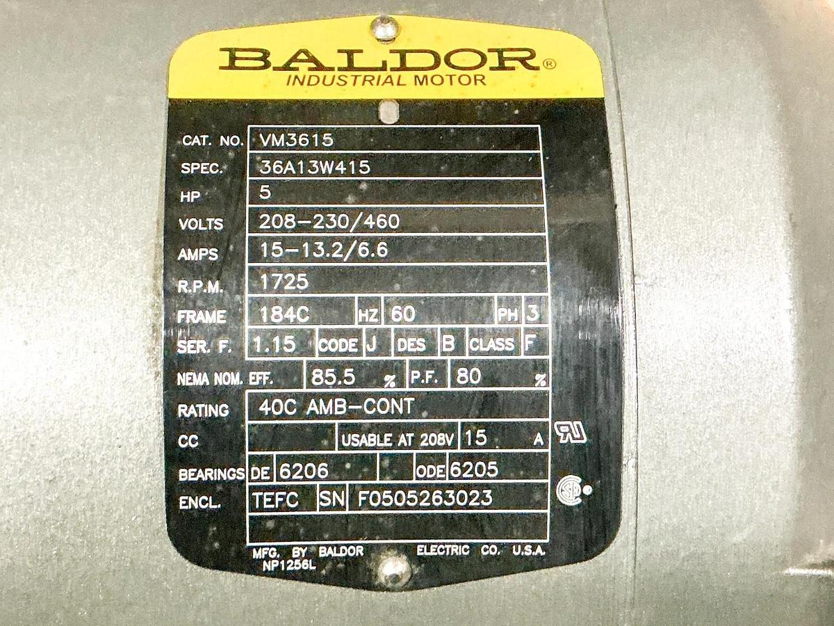 Used Baldor VM3615 Electric Motor 5HP 3PH 460V 1725RPM 36A13W415