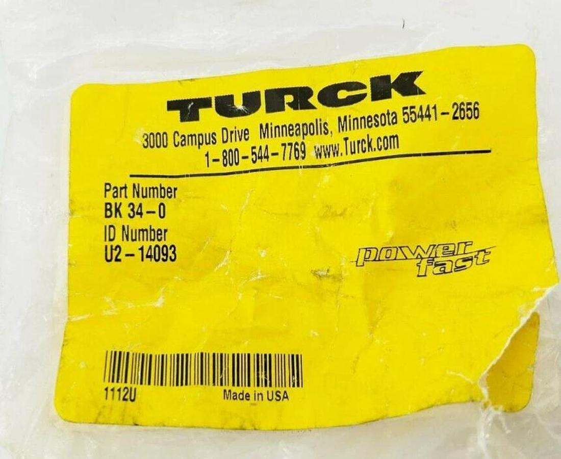 New Turck BK 34-0 Straight Female Field-Wireable M16 Connection 3-Pin U2-14093