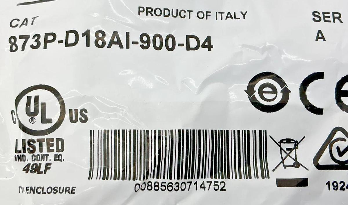 New Allen Bradley 873P-D18AI-900-D4 Ser A Ultrasonic Sensor Range: 900mm 15-30V
