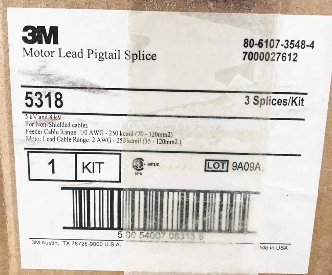 New 3M 5318 Motor Lead Pigtail Splice Kit 5-8kV Non-Shielded 1/0 to 2 AWG