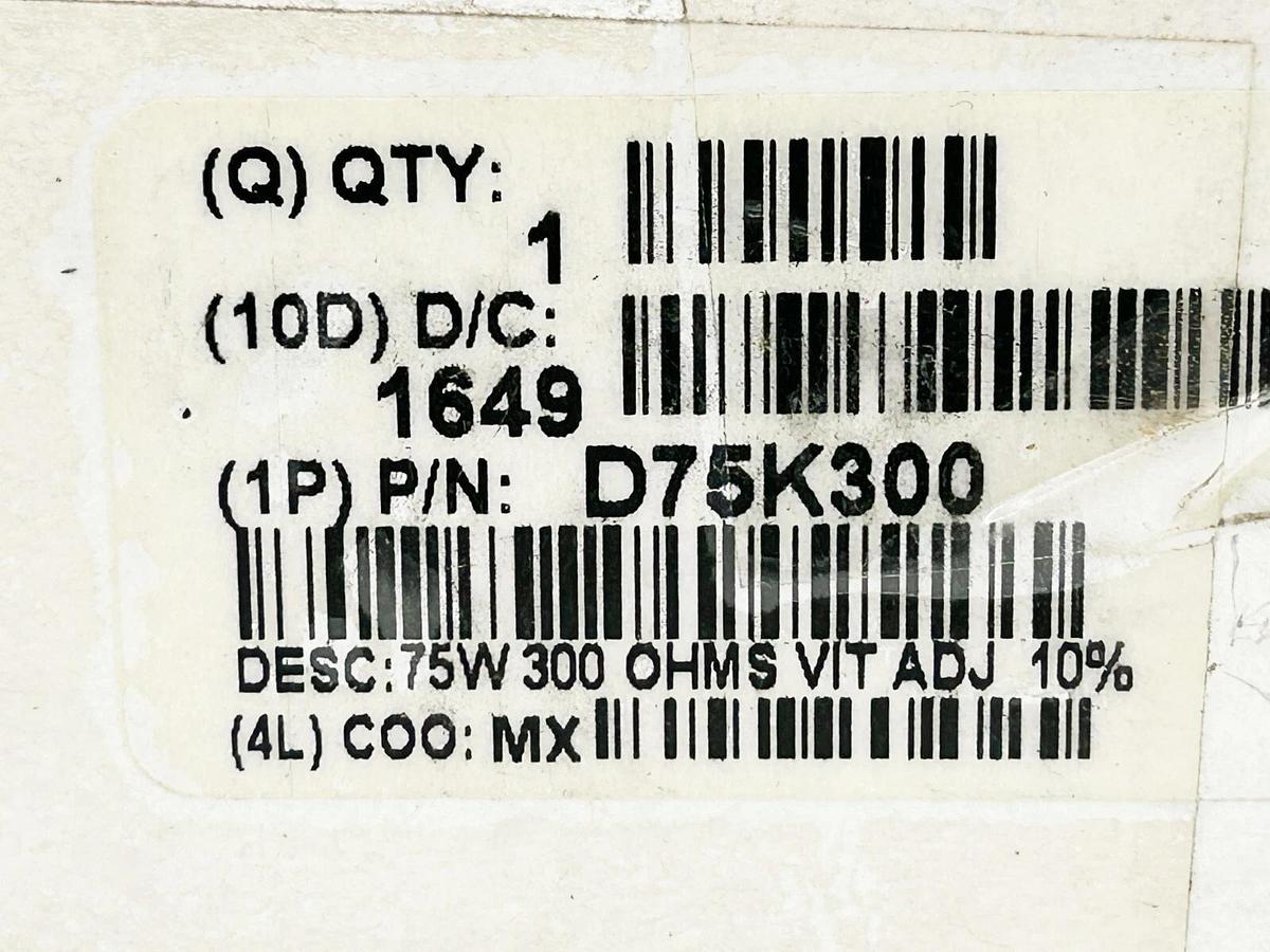 New Ohmite D75K300 Wirewound Resistor 300OHMS 2.62KWV