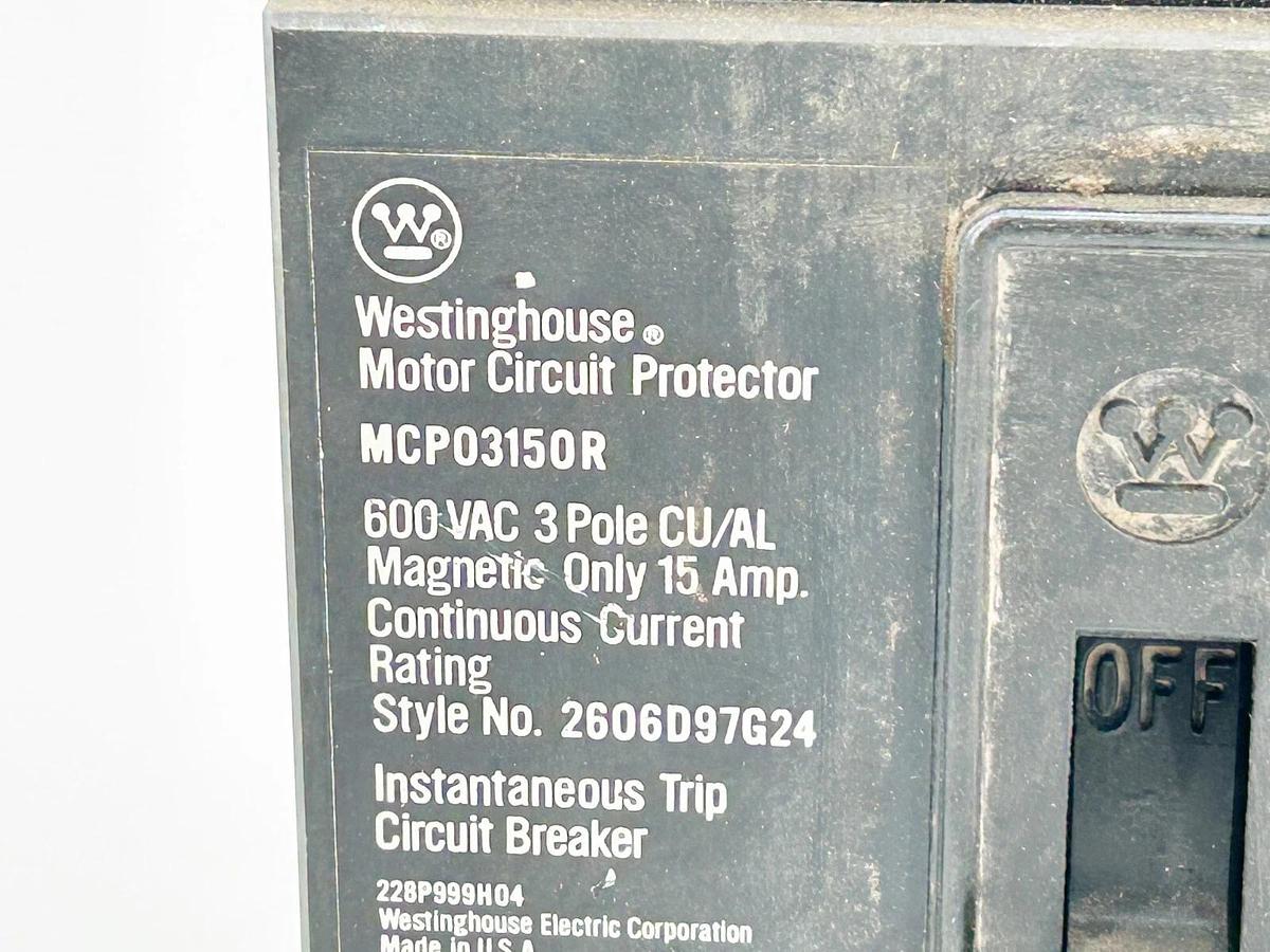Used Lot of 2 Westinghouse MCP03150R Circuit Breaker 15A 3P 600V
