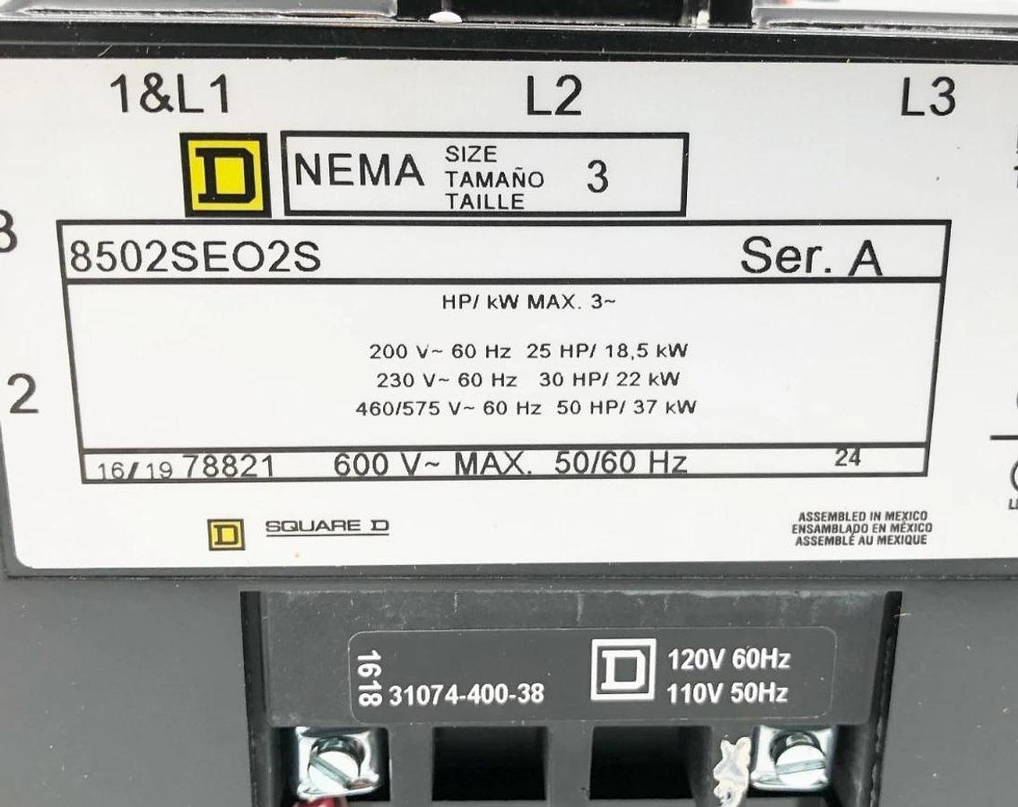 New Square D 8502SEO2V02S AC Magnetic Contactor NEMA 2 110/120V 3P 3PH