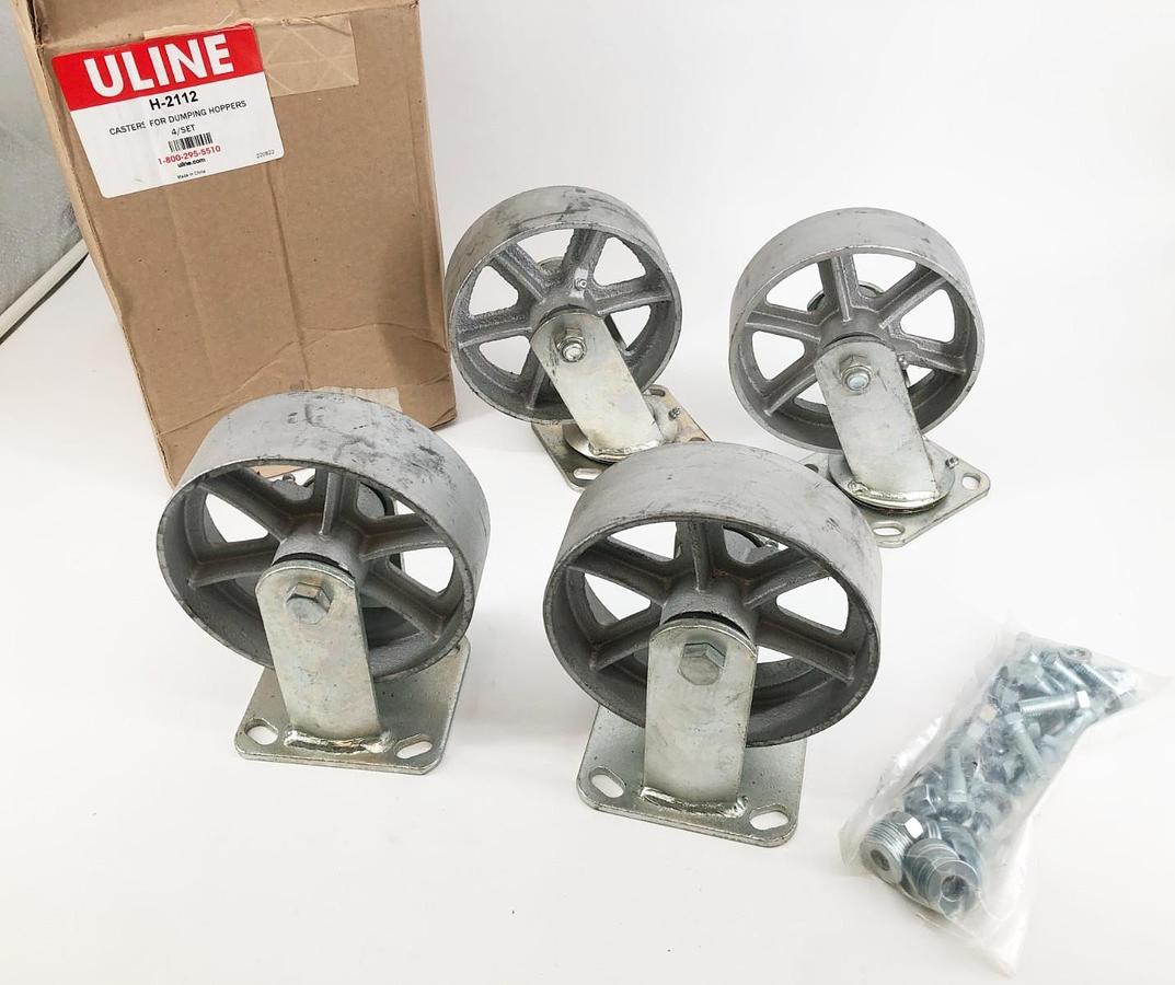 New ULINE H-2112 Set of 4 Casters for Dumping Hoppers 2 Swivel 2 Rigid