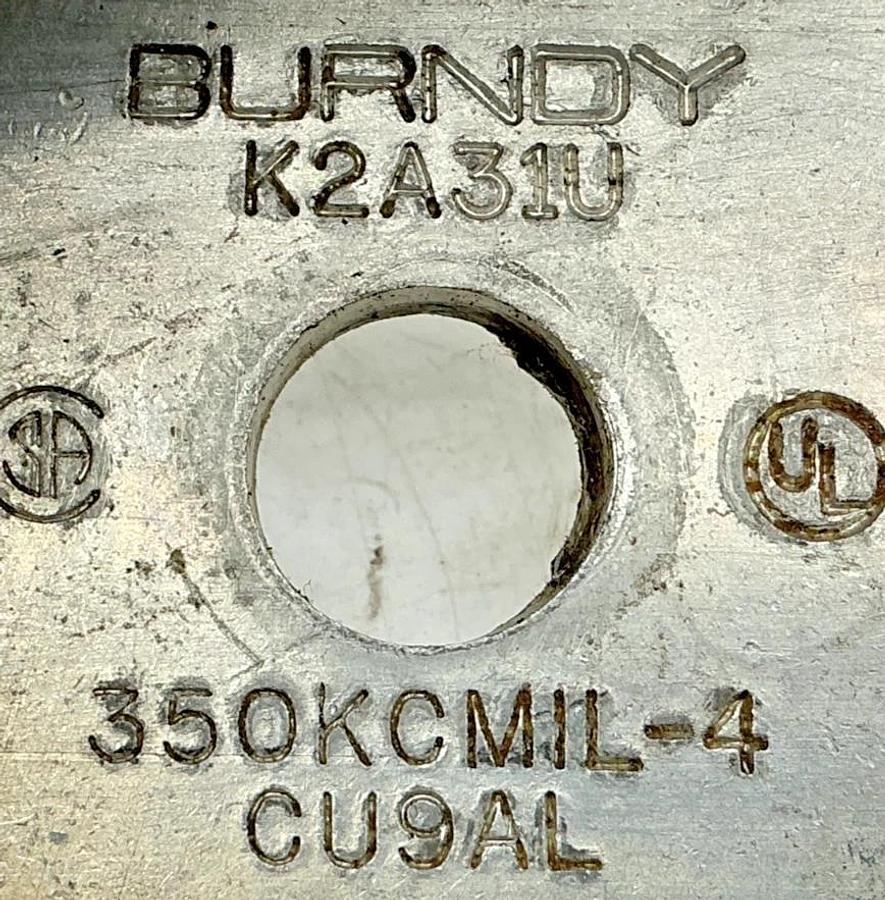 Used Lot of 2 Burndy K2A31U Universal Terminal Lug Connector 350KCMIL-4 CU9AL