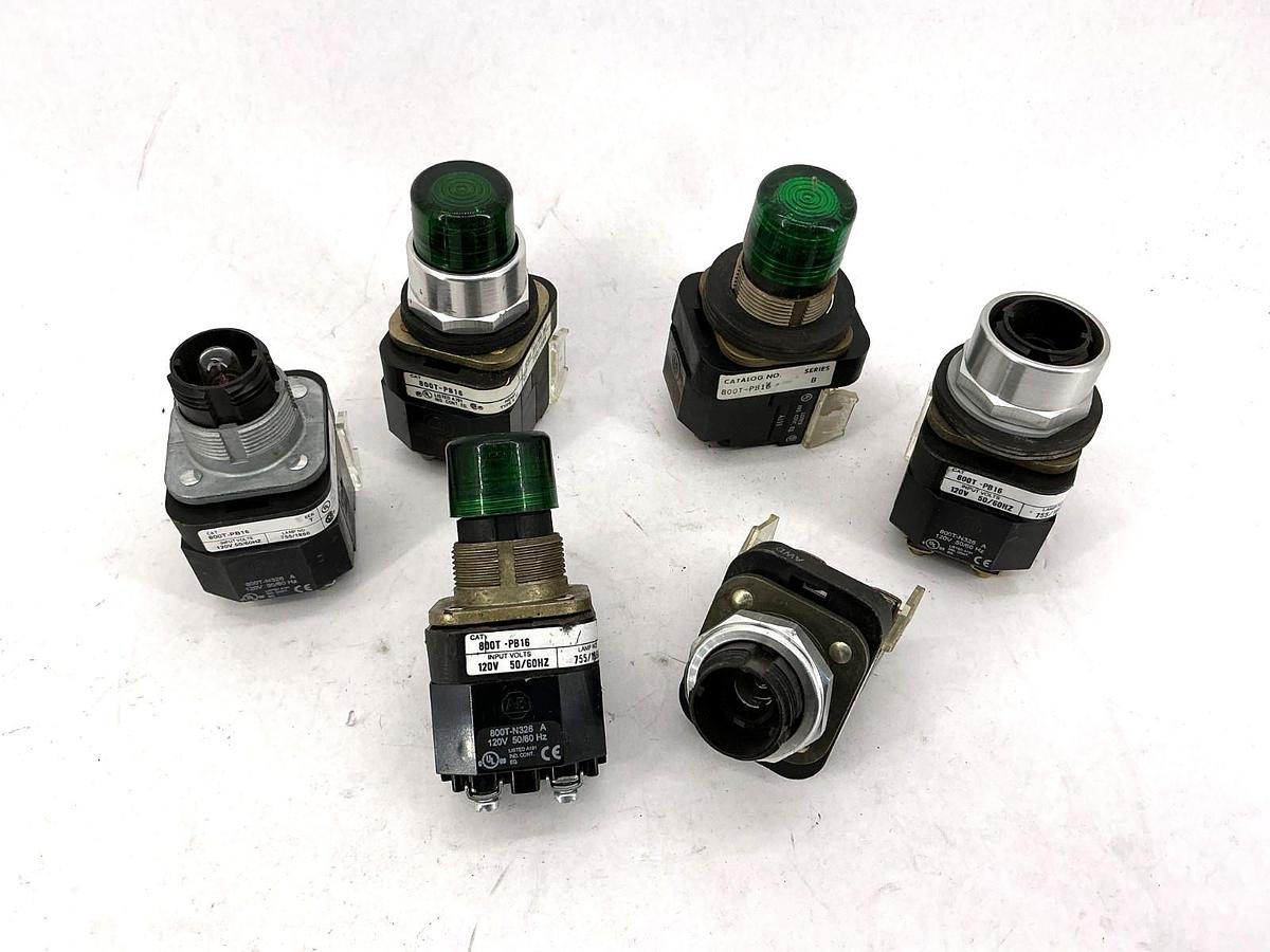 Used Lot of 6 Assorted Allen Bradley 800T-PB16 Ser B & Ser T Illuminated Pushbuttons