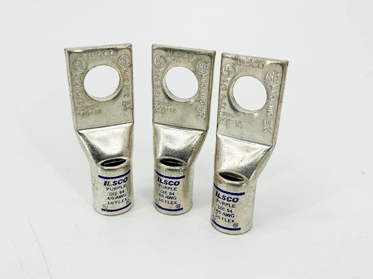 New Lot of 3 Ilsco CSWS-4/0-12 Copper Compression Lug 4/0 AWG Short Barrell