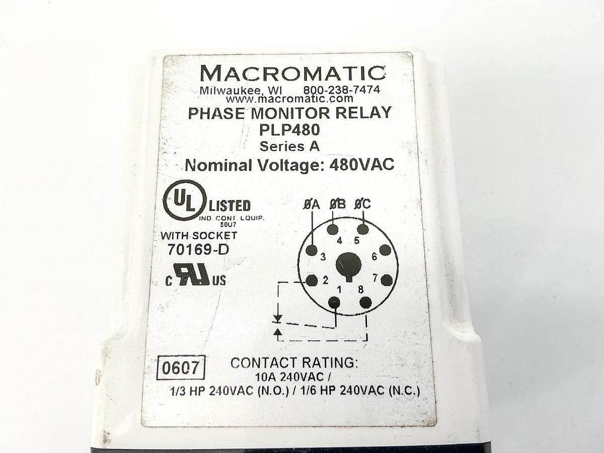 New Macromatic PLP480 Phase Monitor Relay 480V 8Pin - No Box