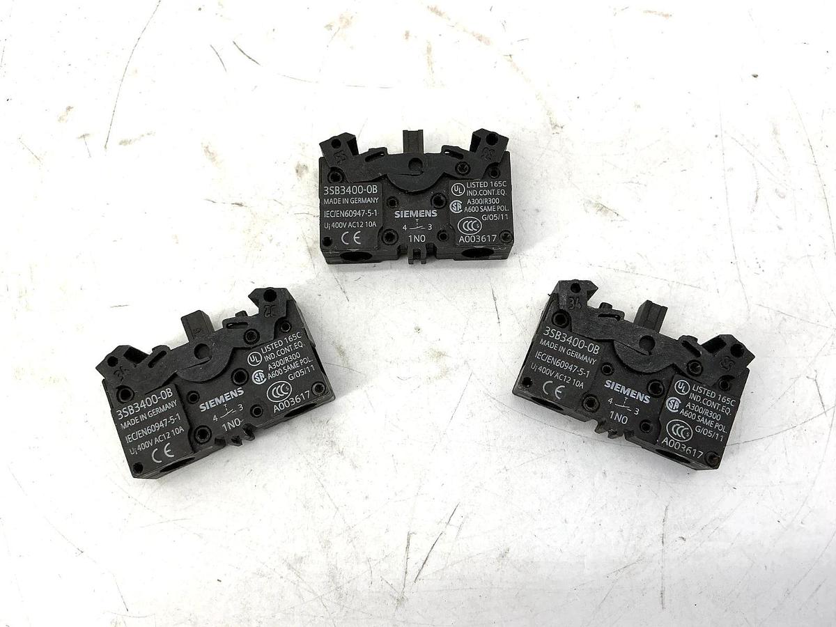 Used Lot of 3 Siemens 3SB3400-0B Contact Block Black 1NO 10A 400V