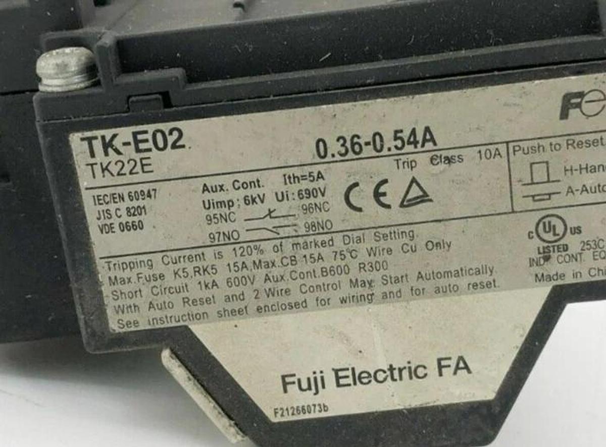 Used Lot of 2 Fuji Electric TK-E02-54 Thermal Overload Relays 0.36-0.54A