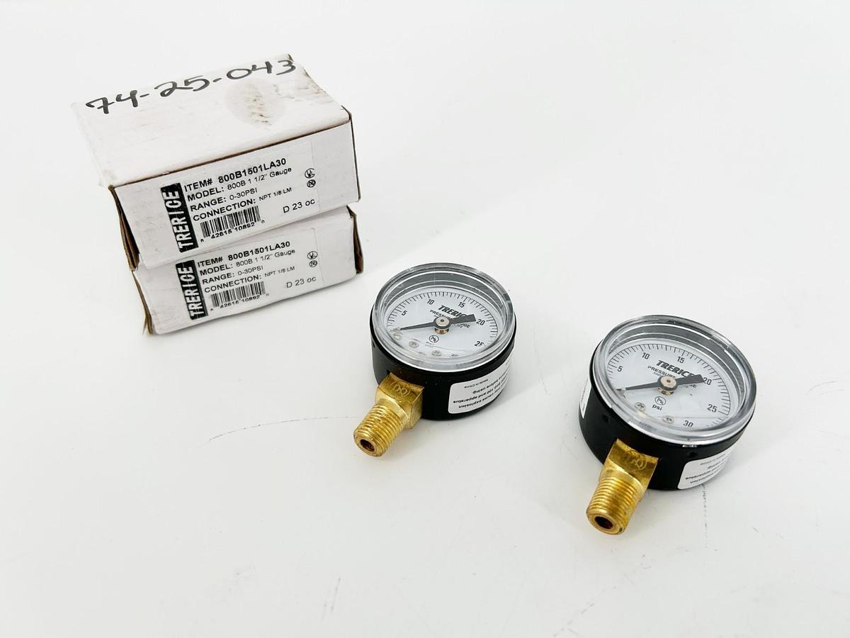 Lot of 2 New Trerice 800B1501LA30 Pressure Gauges 800B 1-1/2" 0-30psi 1/8" LM