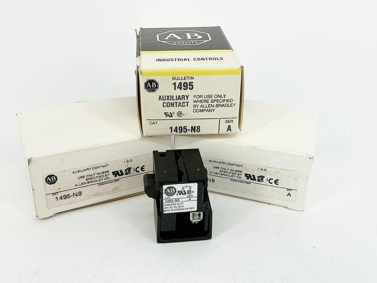 New lot of 3 Allen Bradley 1495-N8 Auxiliary Contact 600V Standard Duty Ser.A