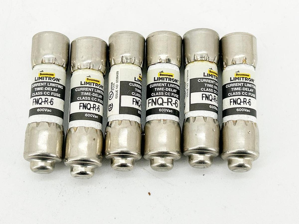 New Lot of 6 Bussmann FNQ-R-6 Time Delay Fuse 6A 600V