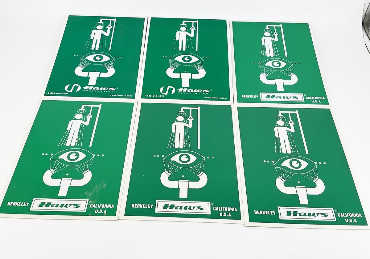 New Lot of 6 Haws Plastic Shower and Eye Wash Sign