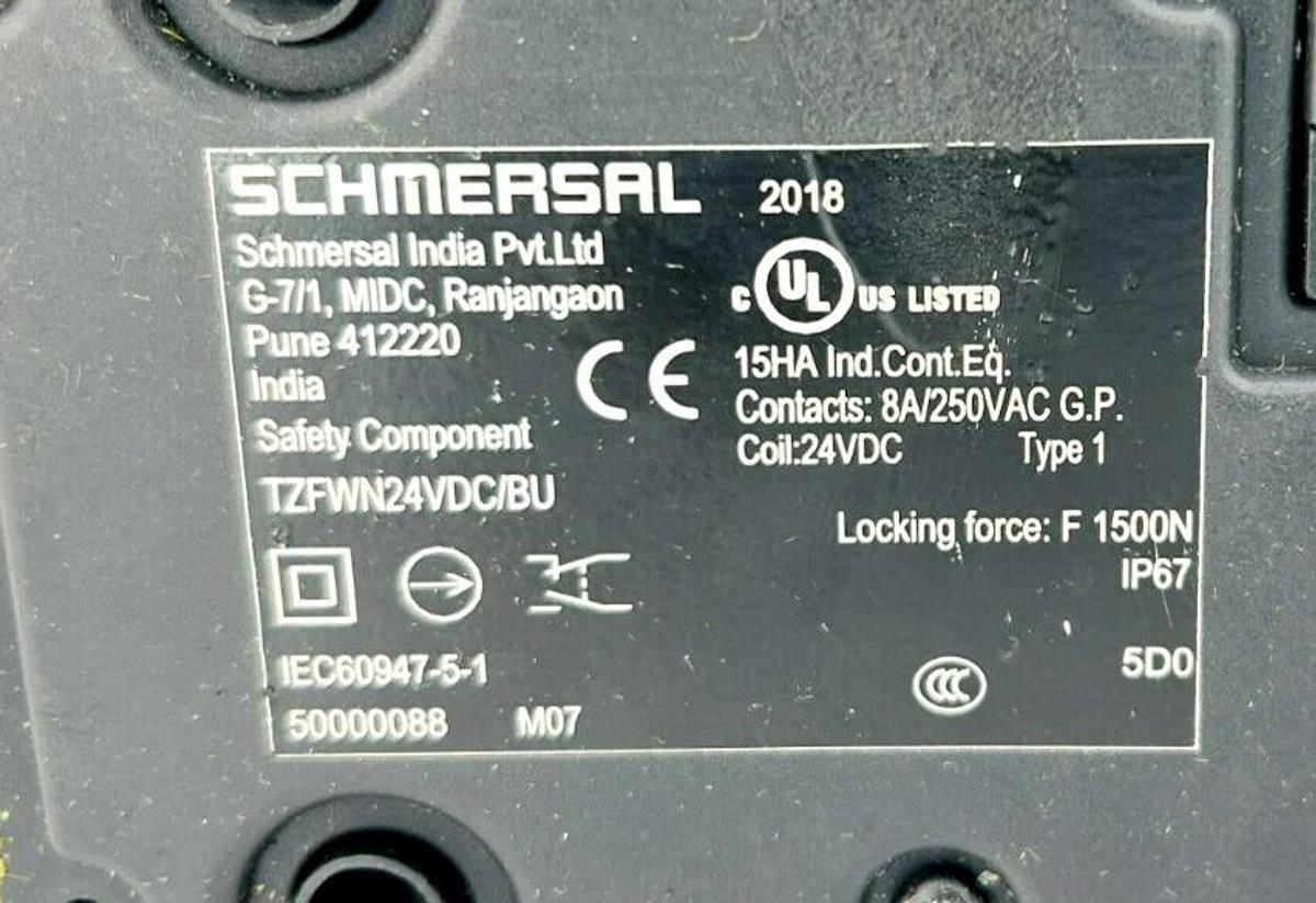 Used Schmersal TZFWN24VDC/BU Safety Switch, 250VAC, 8A