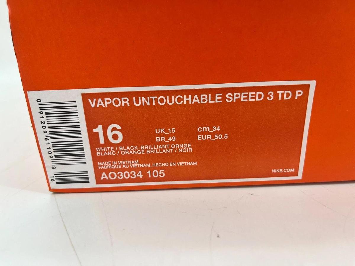 Nike Vapor Untouchable Speed 3 TD P White/Orange Size 16 OSU Beavers Cleats