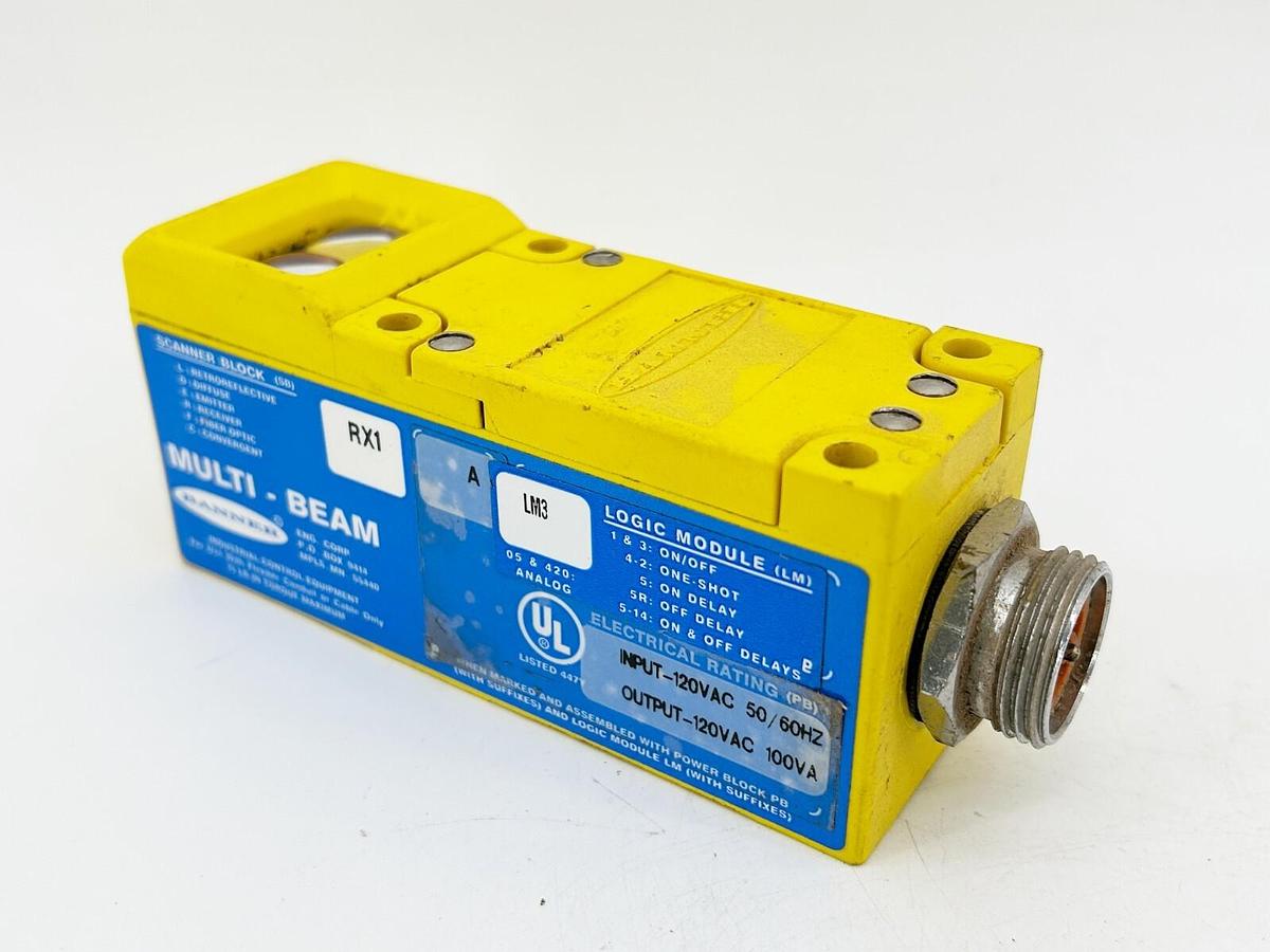 Used Banner Engineering RX1 Photoelectric Scanner Block 120V 50/60Hz 100VA RX1-A-LM3