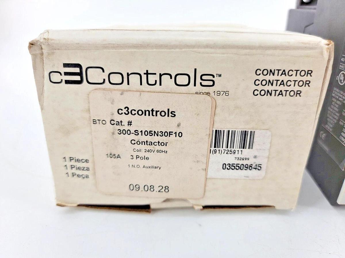 New C3 Controls 300-S105N30F10 Contactor W/ 240V Coil 1NO Auxillary Contact