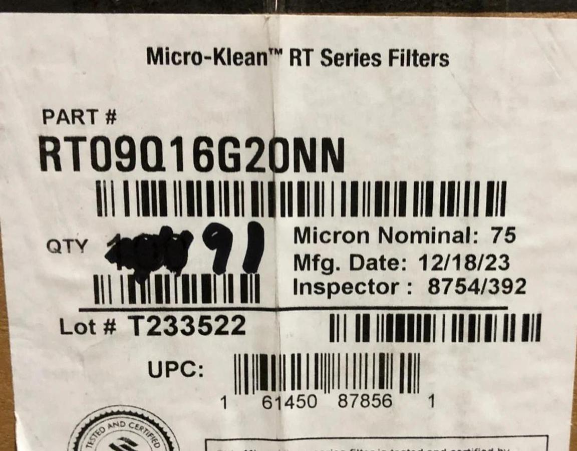 Box of 91 New 3M RT09Q16G20NN Filter Cartridges 75 Micron 9.75" 70020046176