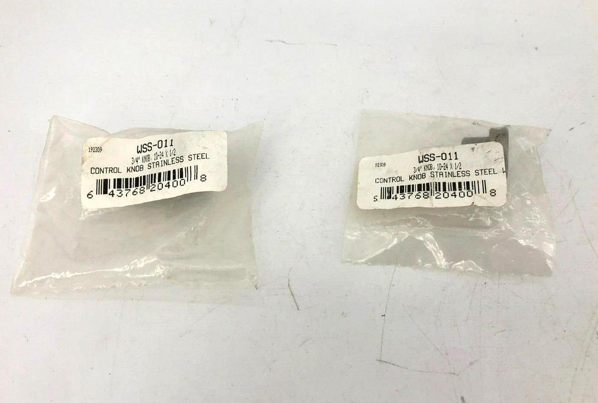 Lot of 2 New WSS-011 Stainless Steel Knurled Control Knobs 3/4" Dia. 10-24 x 1/2