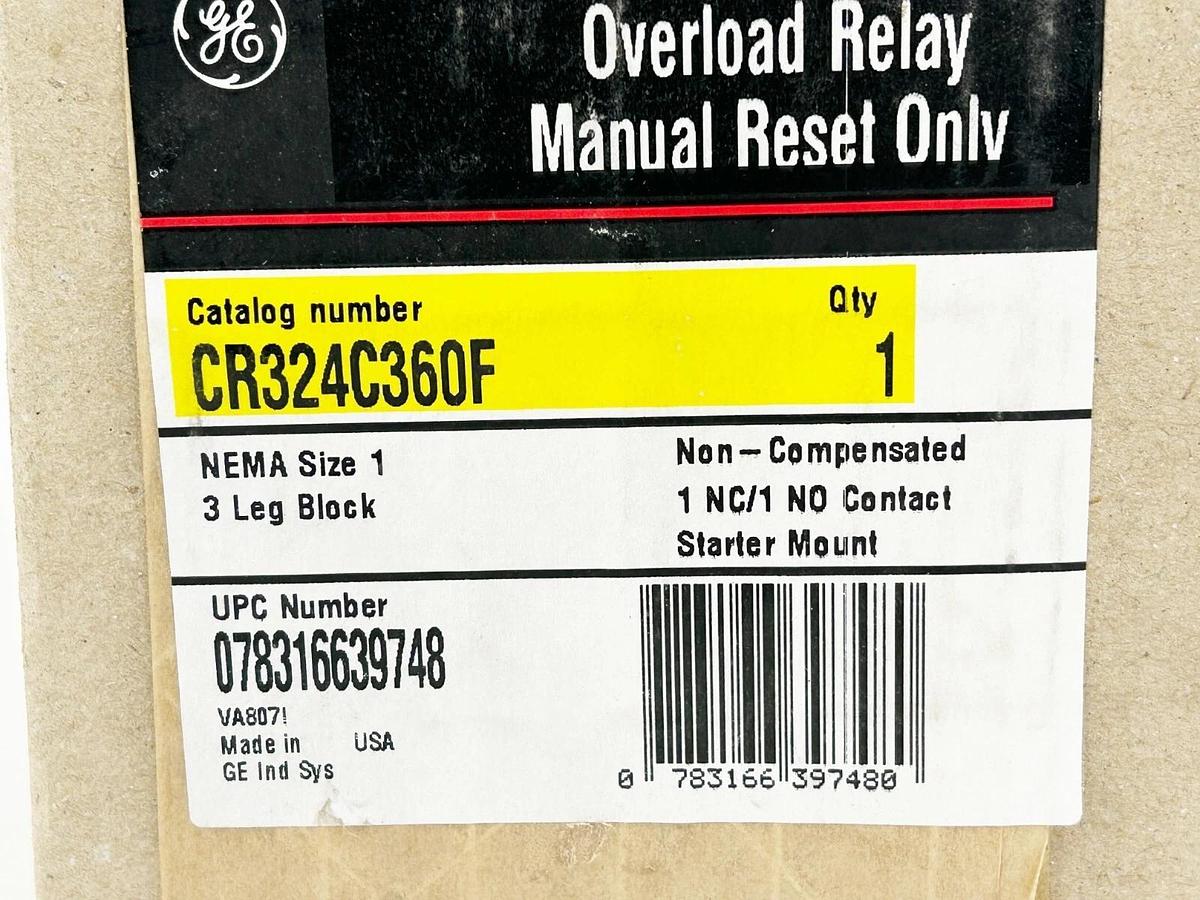 Used New Factory Sealed GE General Electric CR324C360F Overload Relay NEMA Size 1