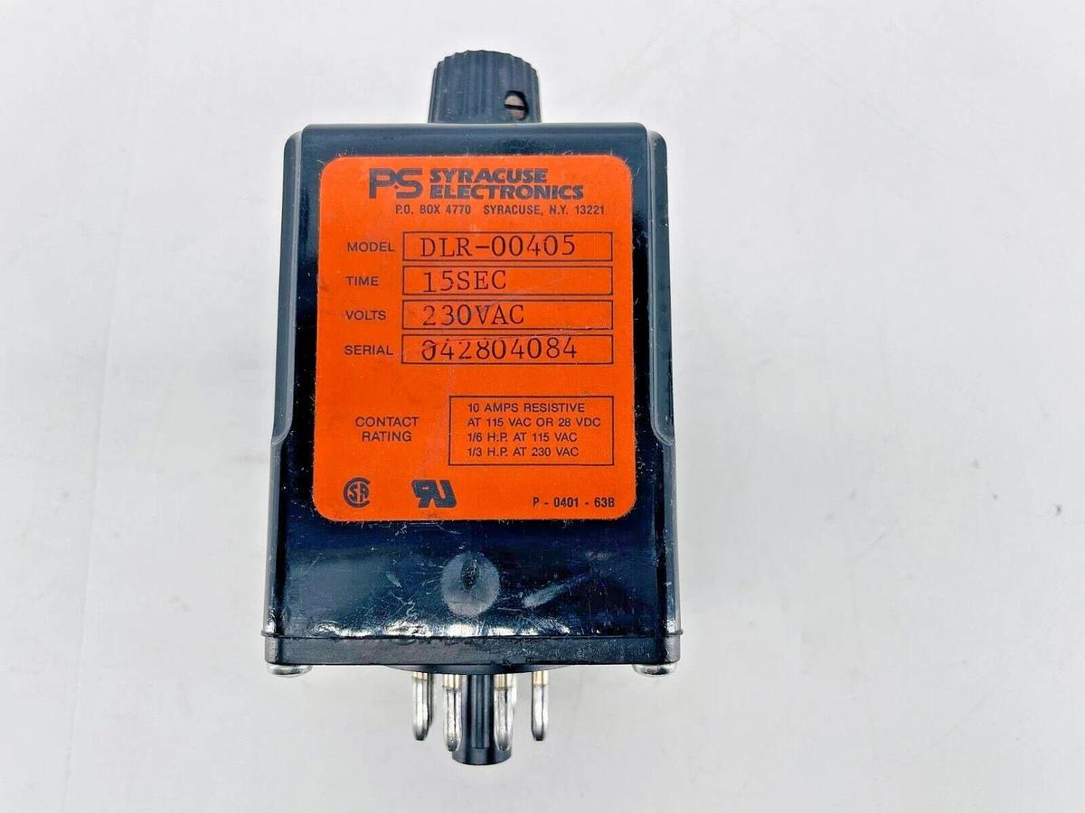 New PS Syracuse Electronics DLR-00405 Timing Relay 15 SEC 230VAC 10A