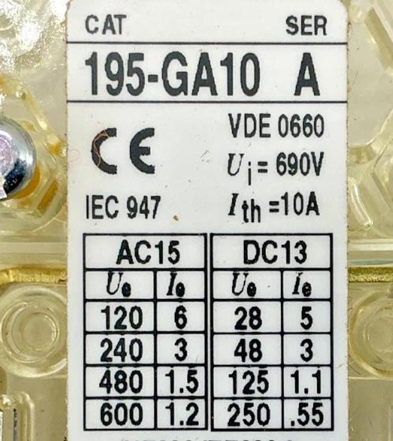 Lot of 2 New Allen Bradley 195-GA10 Ser A Auxiliary Switch Contact 10A 600VAC