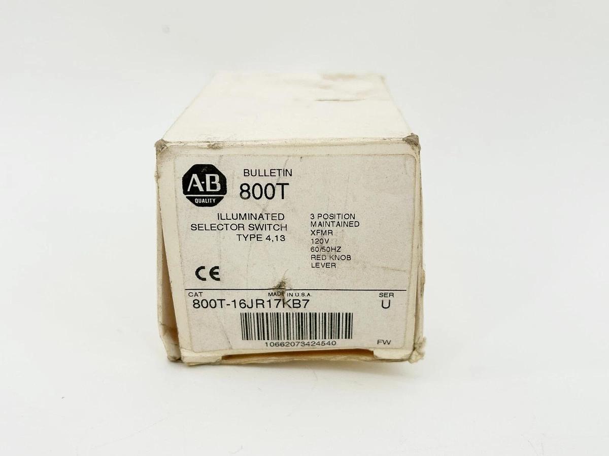 New Allen Bradley 800T-16JR17KB7 Selector Switch 30MM 3 POS Red Ser.U