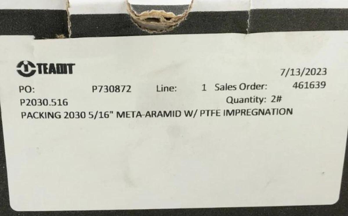New Teadit P2030.516 Packing 2030 5/16" Meta-Aramid w/ PTFE Impregnation 2lb.