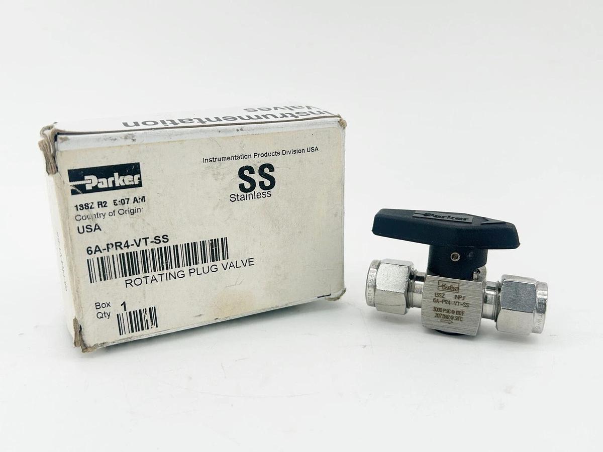 New Parker 6A-PR4-VT-SS Rotating Plug Valve 3/8" Stainless