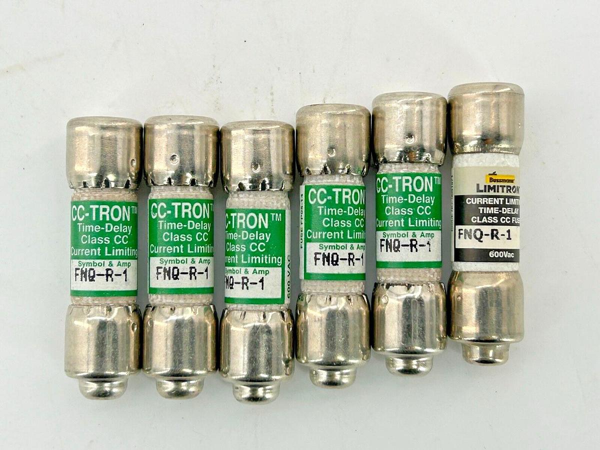 New Lot of 6 Bussmann FNQ-R-1 Time Delay Fuse 1A 600V