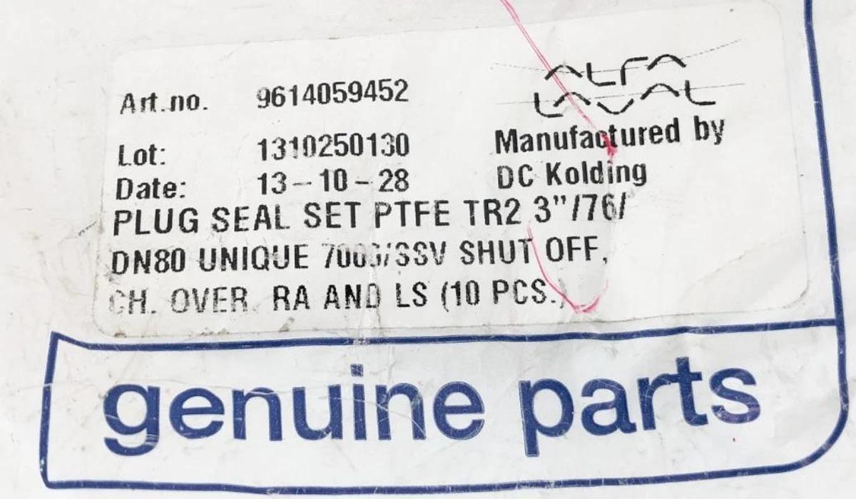 New Alfa Laval 9614059452 Plug Seal Set PTFE TR2 3" / 76/ DN80 UNIQUE 7000 SSV