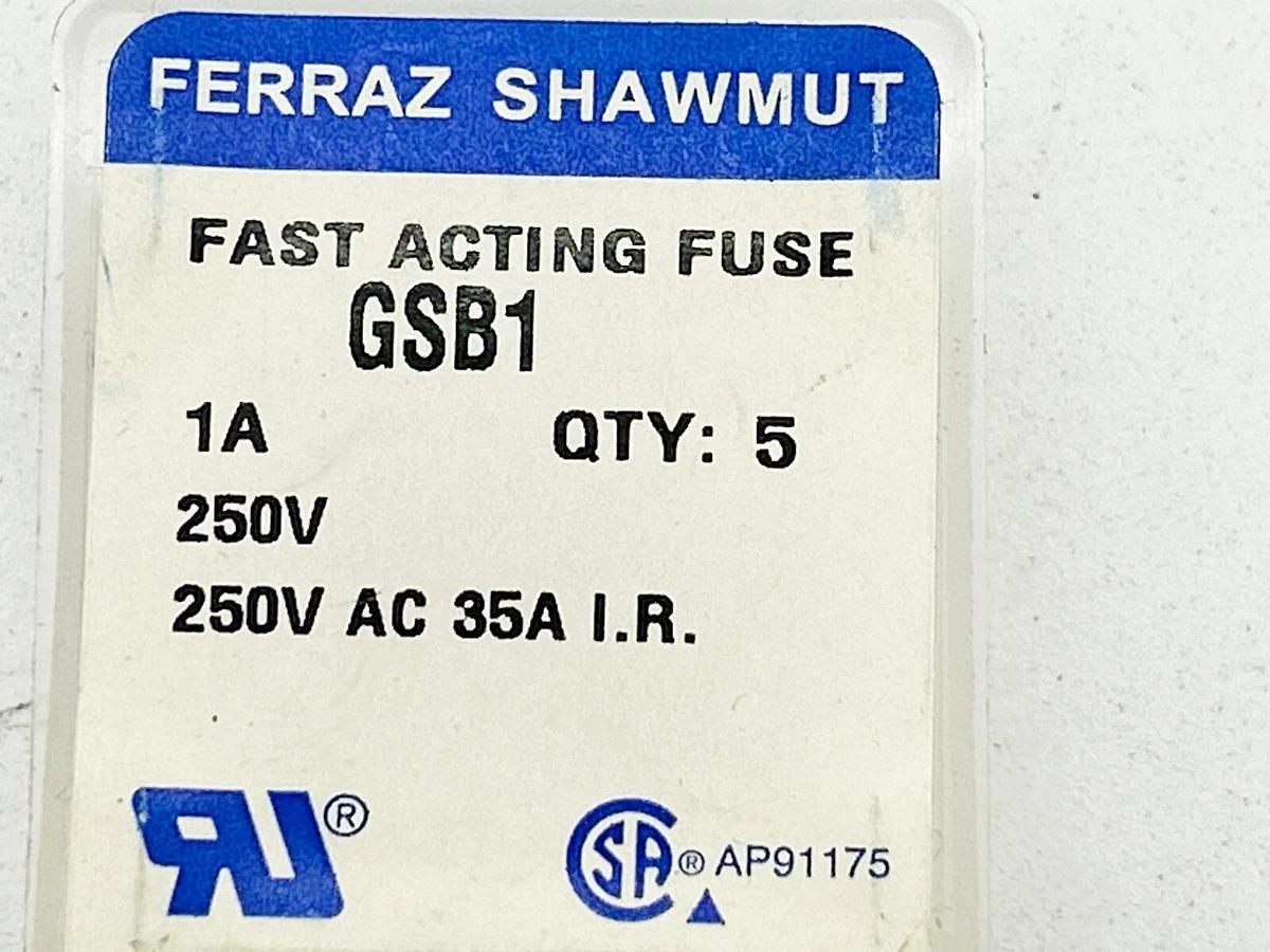 New Lot of 12 Ferraz Shawmut GSB1 Fast Acting Glass Fuse 1A 250V