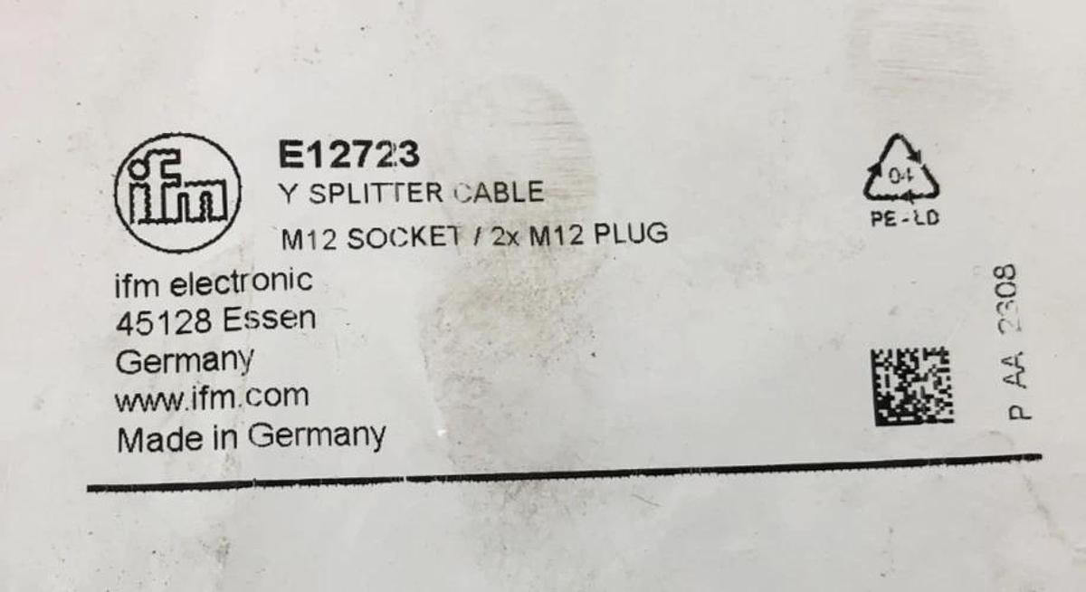 New IFM E12723 Y-Splitter Cable M12 Socket / 2x M12 Plugs